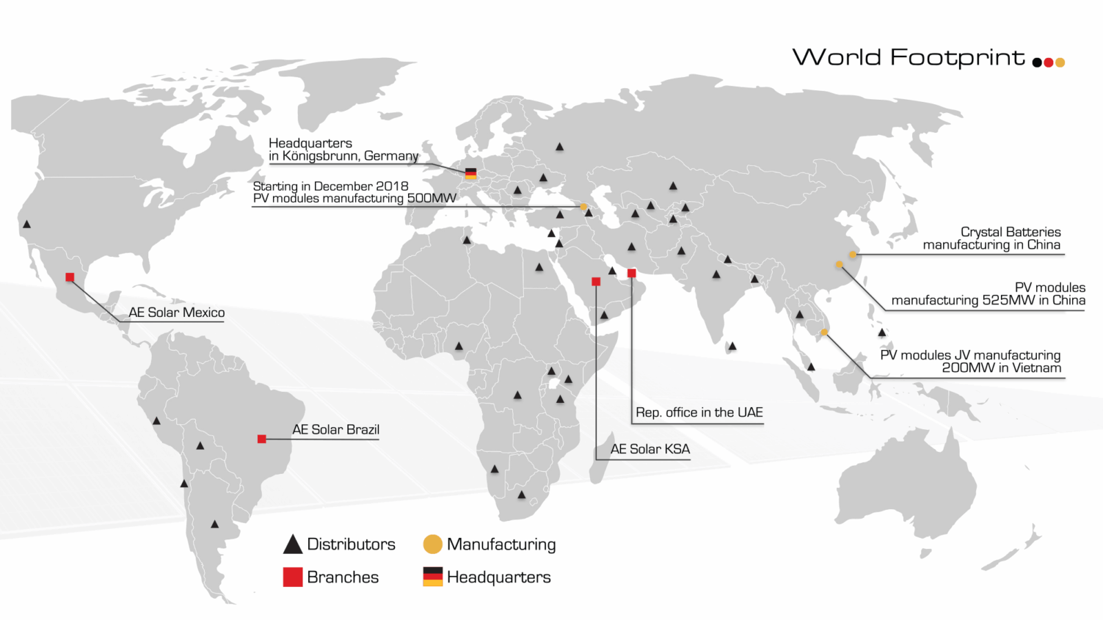 Mapa mundial da presença da empresa