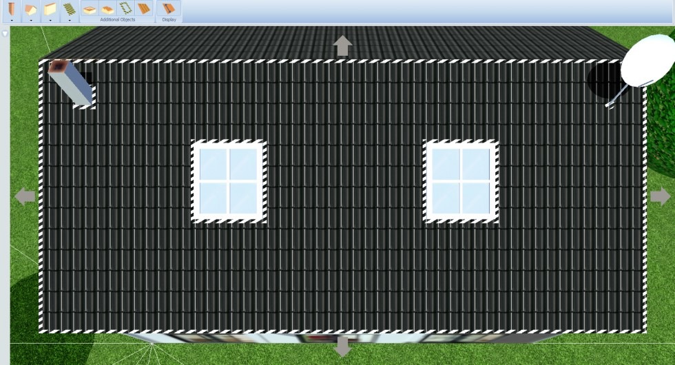 Telhado em simulação do sombreamento em 3d