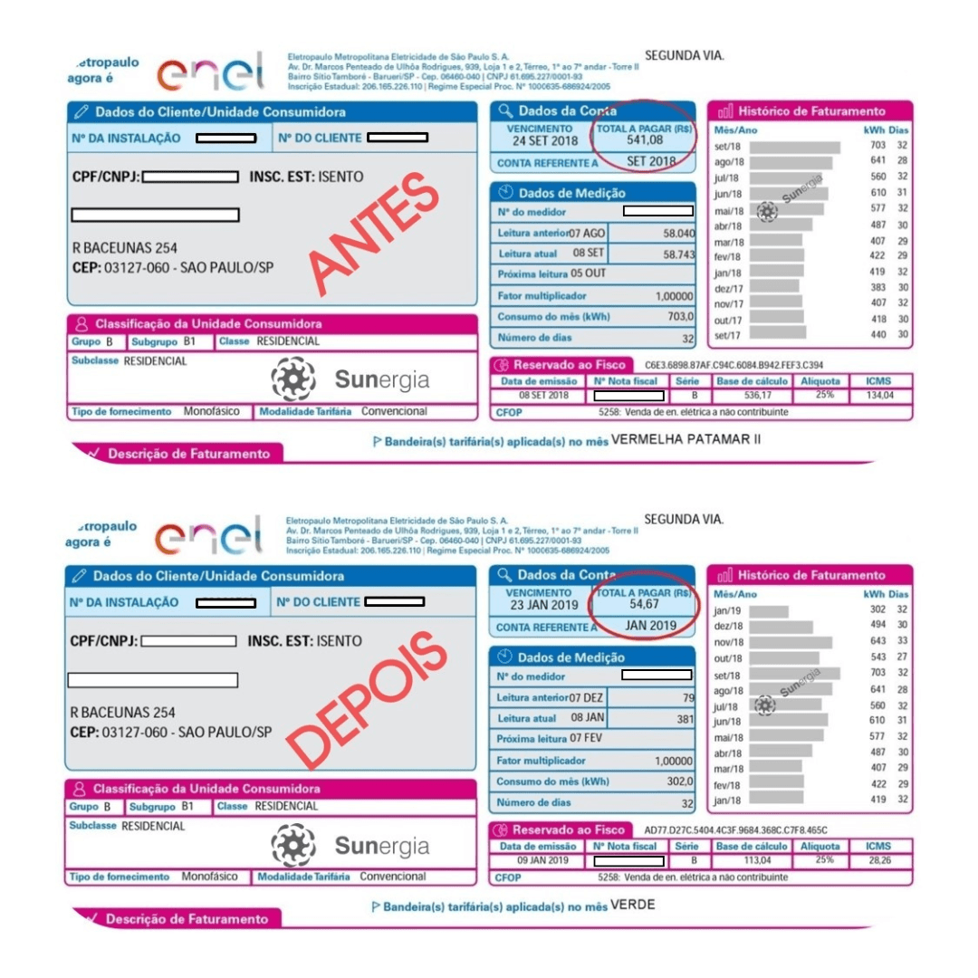 Conta de energia com redução de valor