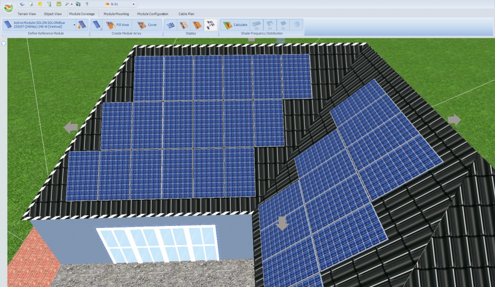 Painel solar em 3d gerado pelo programa para calcular o sombreamento