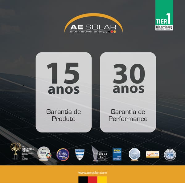 Garantia de Placas Solares: 15 ANOS DE PRODUTO | 30 ANOS DE PERFORMANCE